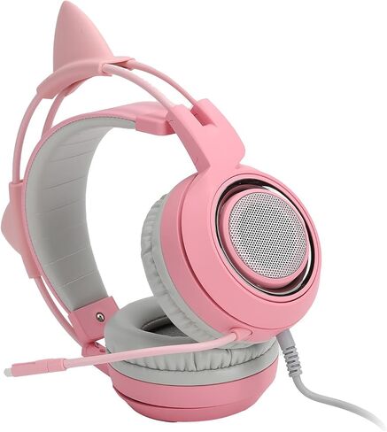 سماعة رأس Ciciglow Pink للألعاب، سماعة رأس ستيريو 7.1 للألعاب للكمبيوتر الشخصي والهواتف المحمولة وسماعات رأس بخاصية إلغاء الضوضاء فوق الأذن مع ميكروفون مرن وقابل للسحب وأغطية أذن ذات ذاكرة ناعمة LED وUSB لألعاب الرياضات الإلكترونية (وردي) in Kuwait