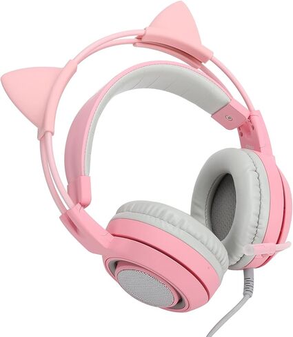سماعة رأس Ciciglow Pink للألعاب، سماعة رأس ستيريو 7.1 للألعاب للكمبيوتر الشخصي والهواتف المحمولة وسماعات رأس بخاصية إلغاء الضوضاء فوق الأذن مع ميكروفون مرن وقابل للسحب وأغطية أذن ذات ذاكرة ناعمة LED وUSB لألعاب الرياضات الإلكترونية (وردي) in Kuwait