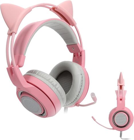 سماعة رأس Ciciglow Pink للألعاب، سماعة رأس ستيريو 7.1 للألعاب للكمبيوتر الشخصي والهواتف المحمولة وسماعات رأس بخاصية إلغاء الضوضاء فوق الأذن مع ميكروفون مرن وقابل للسحب وأغطية أذن ذات ذاكرة ناعمة LED وUSB لألعاب الرياضات الإلكترونية (وردي) in Kuwait