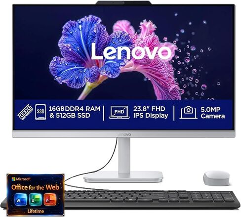 كمبيوتر مكتبي Lenovo 24 بوصة FHD الكل في واحد - ذاكرة وصول عشوائي 32 جيجابايت - SSD 1 تيرابايت - وحدة المعالجة المركزية Intel 13th 8 Cores i3 (Beat 11th i5) - لوحة المفاتيح والماوس - Windows 11 - Office 365 للويب in Kuwait