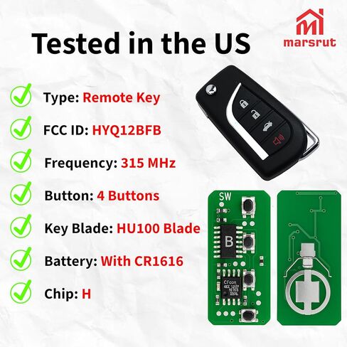 Flip Key Fob Replacement for Toyota Camry 2018-2023 and for Toyota Corolla 2020-2021 Car, FCC ID: HYQ12BFB, Replaces P/N: 89070-06790, 4-Button Keyless Entry Control Remote, H Chip in Saudi Arabia