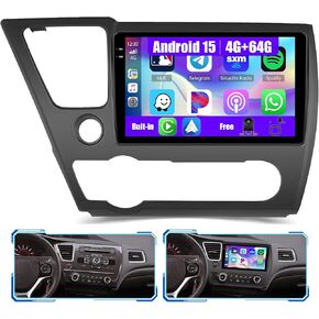 [4G+128G] Android 15 Car Radio for Honda Civic 2013-2017 with Wireless Carplay/Android Auto, 9 Inch HD Touch Screen Car Stereo with GPS WiFi Bluetooth FM/RDS EQ SWC Backup Camera MIC in Saudi Arabia