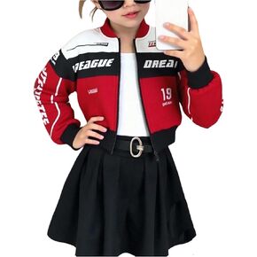 WDIRARA Toddler Girl's Zip Up Bomber Jacket Colorblock Long Sleeve Motorcycle Outerwear Streetwear in Kuwait