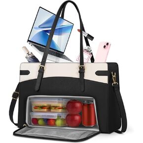 RAINSMORE Lunch Tote Bag for Women 15.6 inch Laptop Bags with Insulated Lunch Compartment PU Work Bag for Teacher Office,Black in Saudi Arabia