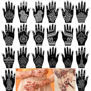 Xmasir 6 Sheets India Henna Tattoo Stencil Kit for Women Girl Hand Art Painting Temporary Tattoo Sticker Glitter Templates 7.87'' x 4'' in Saudi Arabia