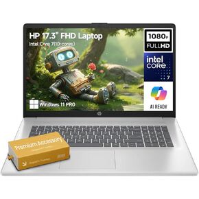HP 17 Inch Laptop Computer L017, 17.3" FHD IPS Business Laptop PC, Intel Core 7 (Beat 13th Gen i7-1355U, 10-core), Windows 11 Pro, 10-Key Number Pad | Wi-Fi 6 | USB-C | Silver | 64GB RAM 2TB SSD in Kuwait