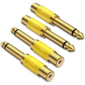 J&D RCA to 1/4 Audio Adapter 4-Pack, 6.35mm Mono Plug Male to RCA Female Connector, Gold-Plated Guitar Connectors, Yellow in Kuwait