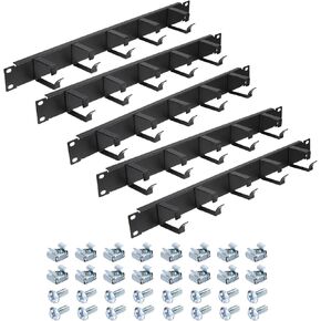مدير كابلات PATIKIL 1U 5 D-Ring، 5 عبوات معدنية مقاس 19 بوصة مثبتة على حامل معدني أفقي لإدارة الأسلاك للرفوف وخزائن الخادم، أسود in Kuwait