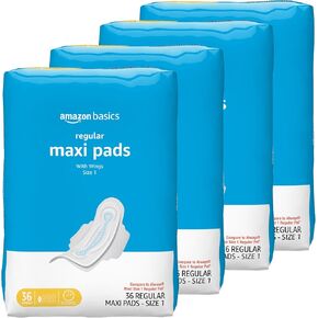 Amazon Basics Thick Maxi Pads with Flexi-Wings for Periods, Overnight Absorbency, Unscented, Size 4, 28 Count, 1 Pack (Previously Solimo) in Saudi Arabia