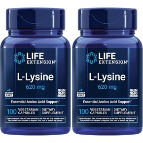 Life Extension L-Lysine 620 mg - لتوازن النيتروجين الصحي والاستجابة للتوتر واستقلاب الكالسيوم - لأسلوب حياة نشط - خالي من الغلوتين وغير معدل وراثيًا - 100 كبسولة نباتية in Kuwait