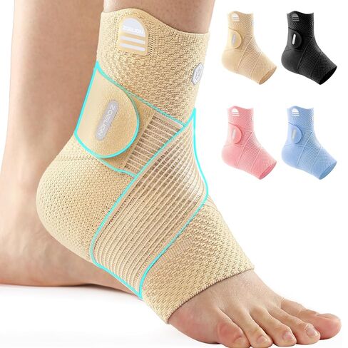 Ankle Brace Compression Support with Removable Fishnet Strap, 3D Knit Plantar Fasciitis Relief Achilles Tendonitis Brace, Ankle Compression Sleeve for Pain Relief & Injury Healing, Black/L in Kuwait