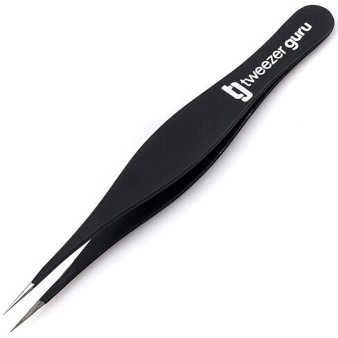 Tweezer Guru Pointed Tweezers - Sharp Precision Needle Nose Tip, Best Tweezers for Eyebrows and Ingrown Hair, Surgical Pointed for Blackheads & Splinters (Black) in Kuwait