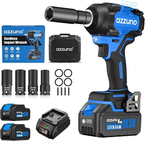 AZZUNO Cordless Impact Wrench 1/2 inch 627 Ft-lbs High Torque Brushless Electric Impact with 2x4Ah Batteries, Fast Charger, 4 Sockets & Case, Power Impact Driver for Home Car Truck Tire in Saudi Arabia