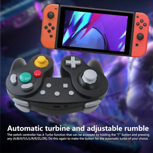 وحدة تحكم مكعبة الألعاب اللاسلكية من Qblahip Black Retro لجهاز Nintendo Switch & P-C - تتميز بوظائف احترافية حديثة: جيروسكوبي 6 محاور، توربو، إيقاظ بزر واحد وإشعال تلقائي in Saudi Arabia