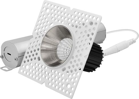 LUXRITE 1-Inch LED Trimless Recessed Spotlight with Nickel Reflector Trim Replacement 10W, 850LM, 2700K-5000K, 38° Beam Angle, Dimmable, Push-n-Lock, CRI90, Damp & IC Rated, ETL White + Nickel in Saudi Arabia
