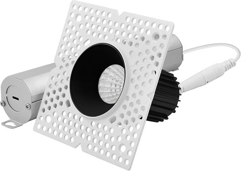 LUXRITE 1-Inch LED Trimless Recessed Spotlight with Black Reflector Trim Replacement 10W, 850LM, 2700K-5000K, 38° Beam Angle, Dimmable, Push-n-Lock, CRI90, Damp & IC Rated, ETL White + Black (4 Pack) in Kuwait