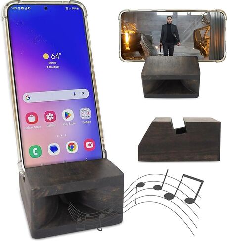 Wooden Phone Stand– Cellphone Stand for Desk, Bedside or Nightstand– Minimalist Phone Amplifier Suits Android or iPhone Under 0.55" Thick- Cute & Portable Cellphone Holder (Rustic Gray) in Saudi Arabia