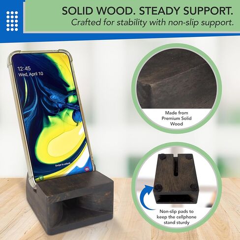 Wooden Phone Stand– Cellphone Stand for Desk, Bedside or Nightstand– Minimalist Phone Amplifier Suits Android or iPhone Under 0.55" Thick- Cute & Portable Cellphone Holder (Rustic Gray) in Saudi Arabia