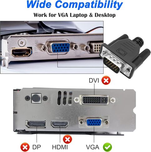 MEIRIYFA VGA Dummy Plug بدون رأس محاكي عرض الأشباح، VGA عرض افتراضي RGB مراقب دمية التوصيل بدون رأس محاكي عرض الأشباح 1920x1080P @ 60 هرتز (2 حزمة) in Kuwait