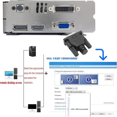 MEIRIYFA VGA Dummy Plug بدون رأس محاكي عرض الأشباح، VGA عرض افتراضي RGB مراقب دمية التوصيل بدون رأس محاكي عرض الأشباح 1920x1080P @ 60 هرتز (2 حزمة) in Kuwait