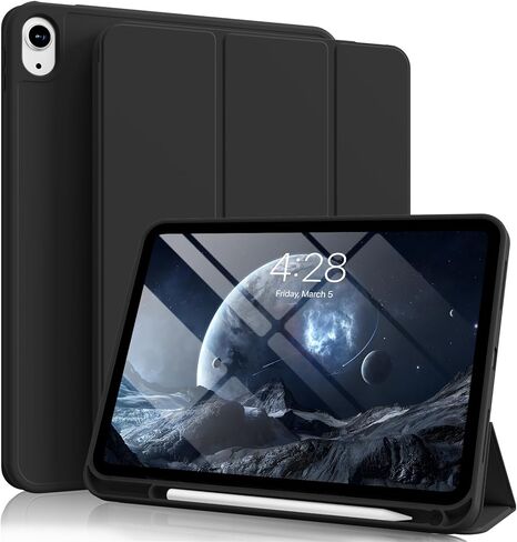 حافظة لجهاز iPad (A16) الجيل الحادي عشر مقاس 11/10.9 بوصة مع حامل أقلام 2025/2022، غطاء حماية رفيع ثلاثي الطي، غطاء هجين مع ظهر ناعم من مادة TPU، أسود in Kuwait