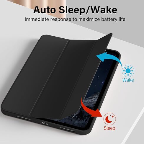 حافظة لجهاز iPad (A16) الجيل الحادي عشر مقاس 11/10.9 بوصة مع حامل أقلام 2025/2022، غطاء حماية رفيع ثلاثي الطي، غطاء هجين مع ظهر ناعم من مادة TPU، أسود in Kuwait