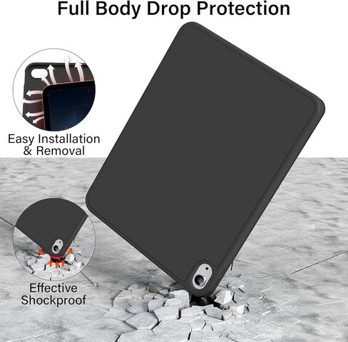 حافظة لجهاز iPad (A16) الجيل الحادي عشر مقاس 11/10.9 بوصة مع حامل أقلام 2025/2022، غطاء حماية رفيع ثلاثي الطي، غطاء هجين مع ظهر ناعم من مادة TPU، أسود in Kuwait
