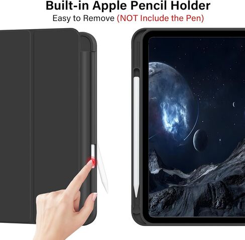 حافظة لجهاز iPad (A16) الجيل الحادي عشر مقاس 11/10.9 بوصة مع حامل أقلام 2025/2022، غطاء حماية رفيع ثلاثي الطي، غطاء هجين مع ظهر ناعم من مادة TPU، أسود in Kuwait
