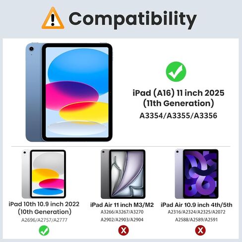 حافظة لجهاز iPad (A16) الجيل الحادي عشر مقاس 11/10.9 بوصة مع حامل أقلام 2025/2022، غطاء حماية رفيع ثلاثي الطي، غطاء هجين مع ظهر ناعم من مادة TPU، أسود in Kuwait