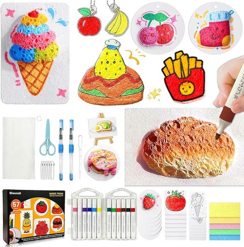 Rhevosil 57 Pcs Magic Foam Texture Painting Kit, Magical 3D Effect Painting Kit, Including 35 Pcs Foam Texture Paper, 12 Colors Acrylic Paint Markers, DIY Bubble Drawing Pens Art Supplies in Kuwait