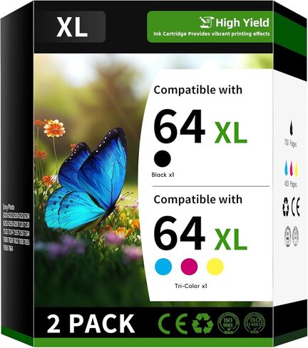 64XL Ink Cartridge Combo Pack Compatible Replacement for HP64XL HP64 64 XL Works with Envy Photo 6220 6222 6230 6232 6234 6252 6255 (2 Pack, Black Tri-Color) in Saudi Arabia