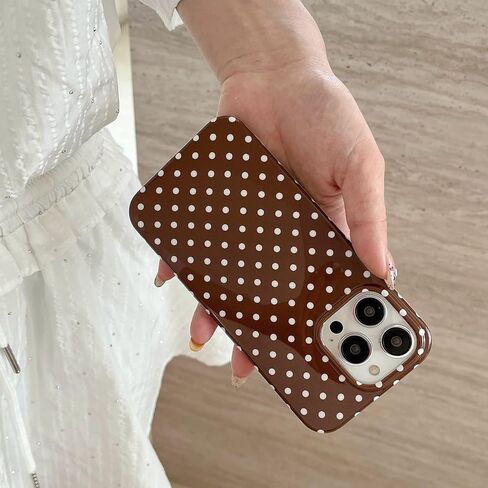 حافظة هاتف منقط باللون البني لهاتف iPhone 14/13 6.1 بوصة، غطاء حماية بنمط كلاسيكي بسيط وأنيق كلاسيكي كلاسيكي للفتيات والنساء in Kuwait