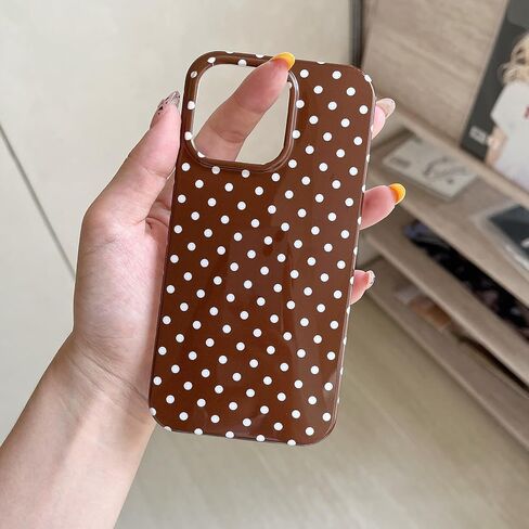 حافظة هاتف منقط باللون البني لهاتف iPhone 14/13 6.1 بوصة، غطاء حماية بنمط كلاسيكي بسيط وأنيق كلاسيكي كلاسيكي للفتيات والنساء in Kuwait
