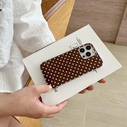 حافظة هاتف منقط باللون البني لهاتف iPhone 14/13 6.1 بوصة، غطاء حماية بنمط كلاسيكي بسيط وأنيق كلاسيكي كلاسيكي للفتيات والنساء in Kuwait