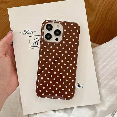 حافظة هاتف منقط باللون البني لهاتف iPhone 14/13 6.1 بوصة، غطاء حماية بنمط كلاسيكي بسيط وأنيق كلاسيكي كلاسيكي للفتيات والنساء in Kuwait