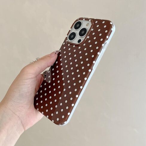 حافظة هاتف منقط باللون البني لهاتف iPhone 14/13 6.1 بوصة، غطاء حماية بنمط كلاسيكي بسيط وأنيق كلاسيكي كلاسيكي للفتيات والنساء in Kuwait