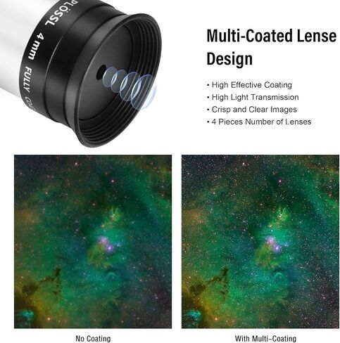Astromania 1.25" 4mm Plossl Telescope Eyepiece - Bundle with - 1.25" 3X Barlow Lens&0.5X Focal Reducer in Saudi Arabia