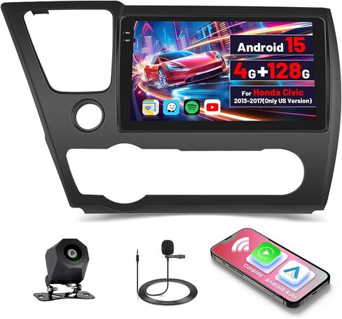 [4G+128G] Android 15 Car Radio for Honda Civic 2013-2017 with Wireless Carplay/Android Auto, 9 Inch HD Touch Screen Car Stereo with GPS WiFi Bluetooth FM/RDS EQ SWC Backup Camera MIC in Saudi Arabia