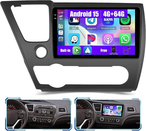 [4G+128G] Android 15 Car Radio for Honda Civic 2013-2017 with Wireless Carplay/Android Auto, 9 Inch HD Touch Screen Car Stereo with GPS WiFi Bluetooth FM/RDS EQ SWC Backup Camera MIC in Saudi Arabia