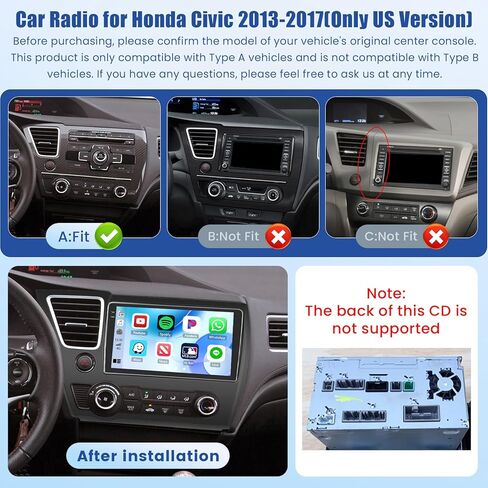 [4G+128G] Android 15 Car Radio for Honda Civic 2013-2017 with Wireless Carplay/Android Auto, 9 Inch HD Touch Screen Car Stereo with GPS WiFi Bluetooth FM/RDS EQ SWC Backup Camera MIC in Saudi Arabia