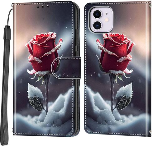 حافظة محفظة لهاتف iPhone 11، [مسند] حامل 3 بطاقات [غلاف داخلي من مادة TPU مقاوم للصدمات]، غطاء قلاب واقٍ مغناطيسي من جلد البولي يوريثان مقاس 6.1 بوصة، فراشة وردية in Saudi Arabia