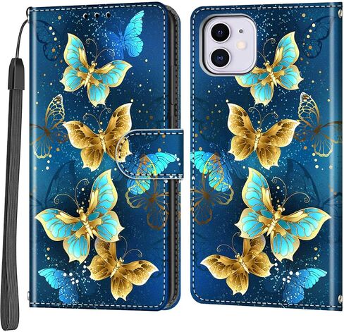 حافظة محفظة لهاتف iPhone 11، [مسند] حامل 3 بطاقات [غلاف داخلي من مادة TPU مقاوم للصدمات]، غطاء قلاب واقٍ مغناطيسي من جلد البولي يوريثان مقاس 6.1 بوصة، فراشة وردية in Saudi Arabia