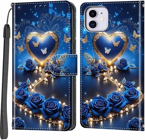 حافظة محفظة لهاتف iPhone 11، [مسند] حامل 3 بطاقات [غلاف داخلي من مادة TPU مقاوم للصدمات]، غطاء قلاب واقٍ مغناطيسي من جلد البولي يوريثان مقاس 6.1 بوصة، فراشة وردية in Saudi Arabia