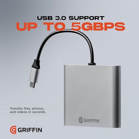 محور جريفين 4 في 1، محول USB C Hub متعدد المنافذ مع USB 3.0، محول HDMI مزدوج 4K لأجهزة الكمبيوتر المحمول، MacBook، والمزيد، توصيل طاقة 100 وات in Kuwait