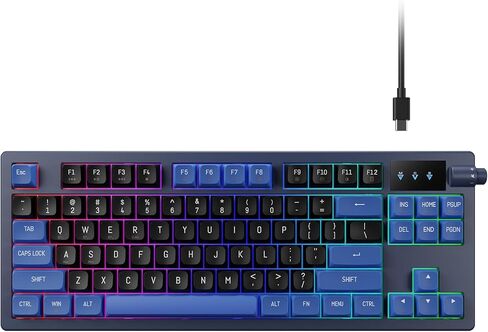 GAMDIAS Hermes E7 حشية سلكية 75% RGB لوحة مفاتيح ميكانيكية، مقبض تحكم في مستوى الصوت، مفتاح أحمر خطي قابل للتبديل السريع، إضاءة خلفية RGB مع أغطية مفاتيح PBT، مقاومة للظلال مع تمرير مفتاح N in Saudi Arabia