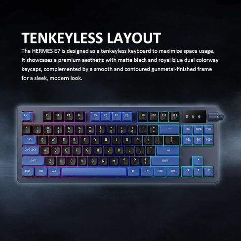 GAMDIAS Hermes E7 حشية سلكية 75% RGB لوحة مفاتيح ميكانيكية، مقبض تحكم في مستوى الصوت، مفتاح أحمر خطي قابل للتبديل السريع، إضاءة خلفية RGB مع أغطية مفاتيح PBT، مقاومة للظلال مع تمرير مفتاح N in Saudi Arabia
