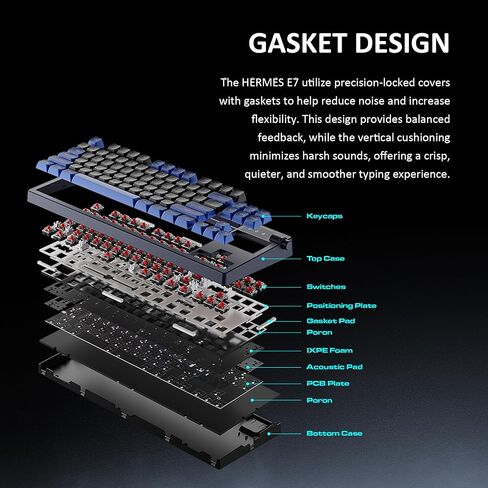 GAMDIAS Hermes E7 حشية سلكية 75% RGB لوحة مفاتيح ميكانيكية، مقبض تحكم في مستوى الصوت، مفتاح أحمر خطي قابل للتبديل السريع، إضاءة خلفية RGB مع أغطية مفاتيح PBT، مقاومة للظلال مع تمرير مفتاح N in Saudi Arabia