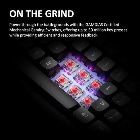 GAMDIAS Hermes E7 حشية سلكية 75% RGB لوحة مفاتيح ميكانيكية، مقبض تحكم في مستوى الصوت، مفتاح أحمر خطي قابل للتبديل السريع، إضاءة خلفية RGB مع أغطية مفاتيح PBT، مقاومة للظلال مع تمرير مفتاح N in Saudi Arabia
