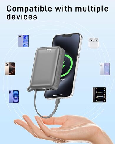 شاحن VINKO المحمول مع كابل مدمج أصغر بنك طاقة 22.5 وات 20000 مللي أمبير في الساعة شحن سريع USB C داخل وخارج LED حزمة بطارية الهاتف متوافقة مع هواتف iPhone Samsung Android والأجهزة اللوحية (رمادي) in Saudi Arabia