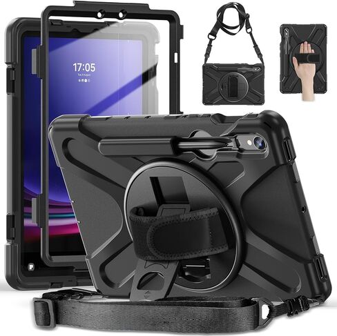 Rantice Case for Samsung Galaxy Tab S10 Lite/ S10 FE/ S9 FE/ S9/ S8/ S7, Heavy Duty Shockproof Protective Case with Screen Protector & 360 Rotating Stand & Hand Strap & Shoulder Strap (Black) in Saudi Arabia